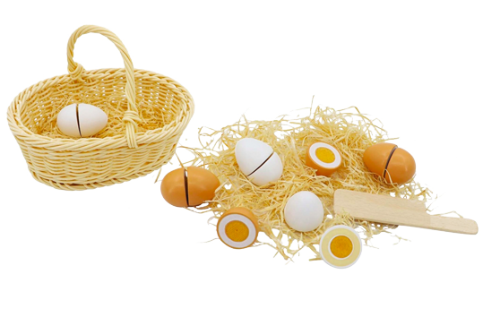 Wooden Basket of Eggs Set