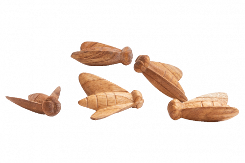 Carved Wooden Bees 5pc