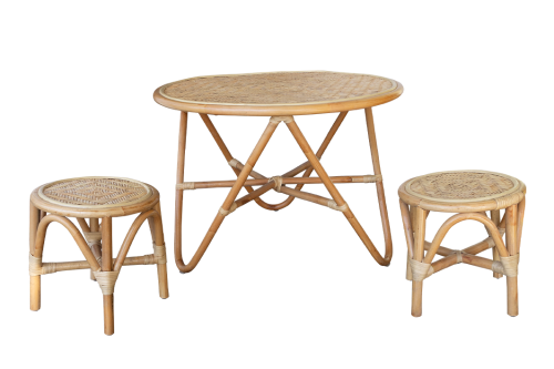 Rattan Round Table and Stools