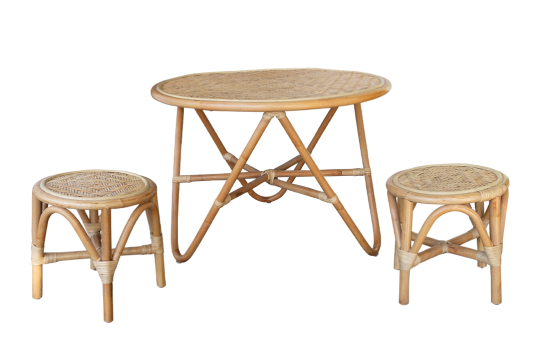 Rattan Round Table and Stools