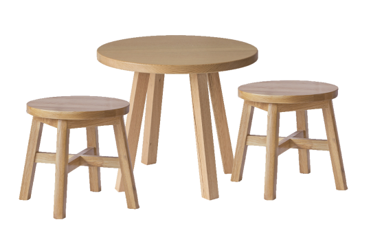 Oak Round Table and Stool Set
