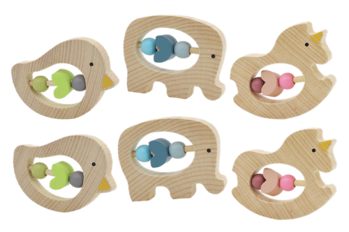 Wooden Animal Rattles 6pcs