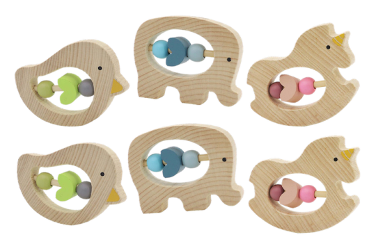 Wooden Animal Rattles 6pcs