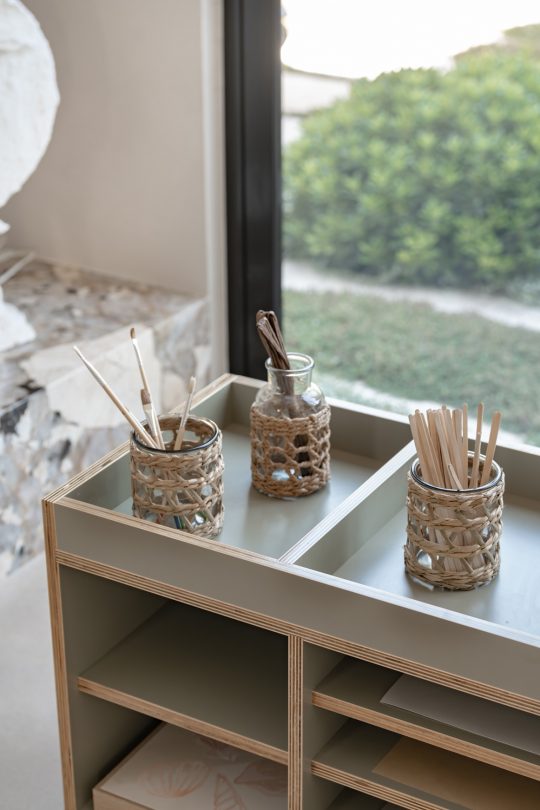 Glass and Rattan Vases 3pc