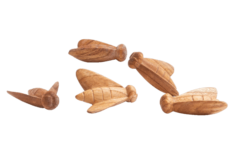 Carved Wooden Bees 5pc