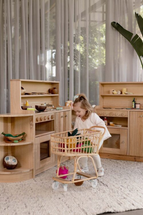 Children's Rattan Shopping Trolley