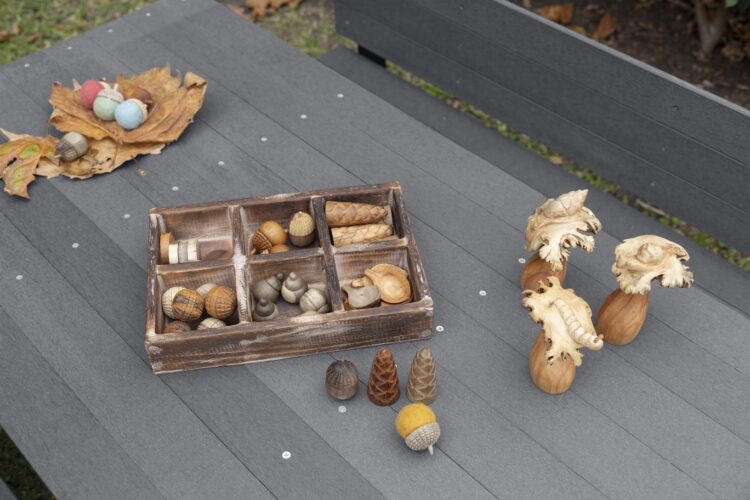 Carved Wood Rose Snail 3pc