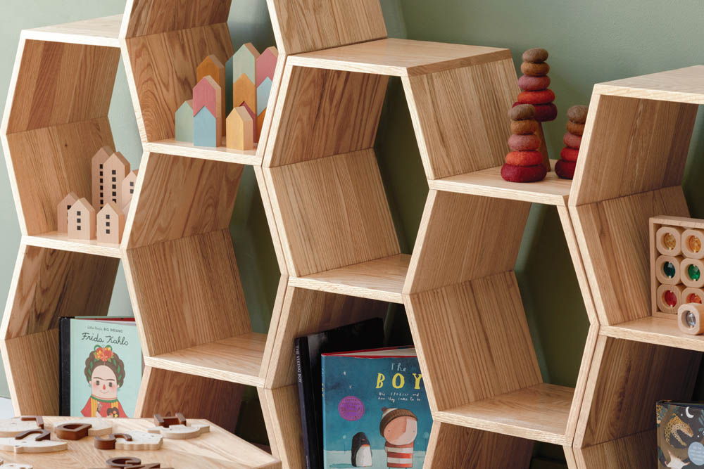 Oak Medium Honeycomb Display Shelf | Preschool Equipment Australia