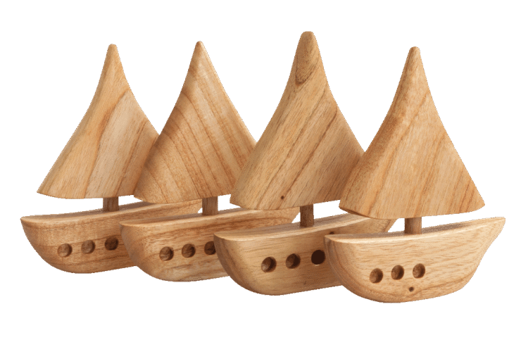 Wooden Sail Boats 4pc