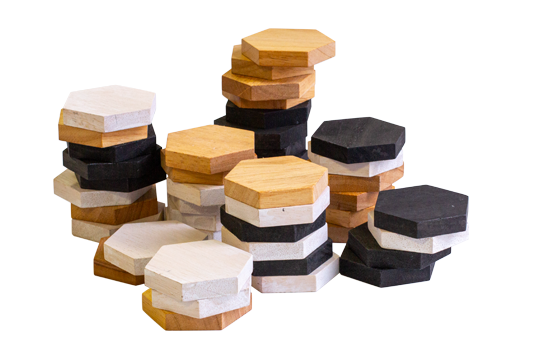 Wooden Hexagon Tessellated Set Dyed 45pc