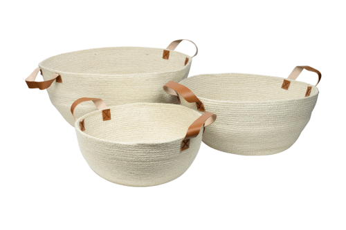 Bleached Jute Bowls White 3pc