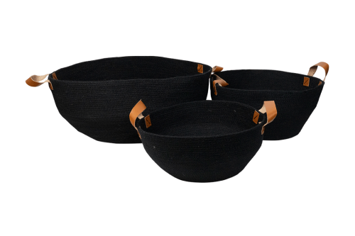 Bleached Jute Bowls Black 3pc