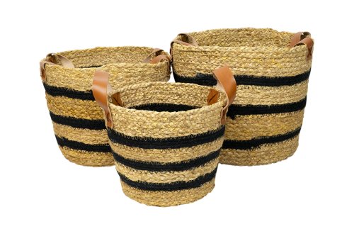 Straw & Jute Round Basket 3pc