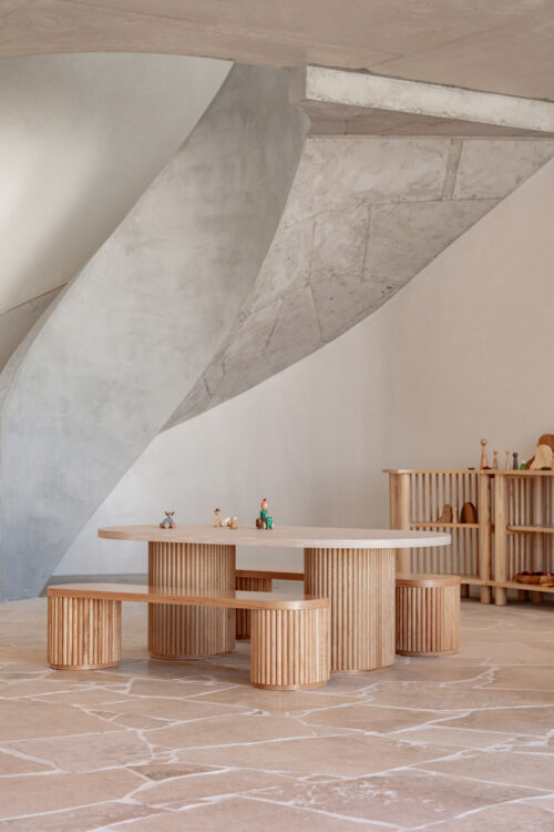 Travertine Fluted Oval Table & Bench Set