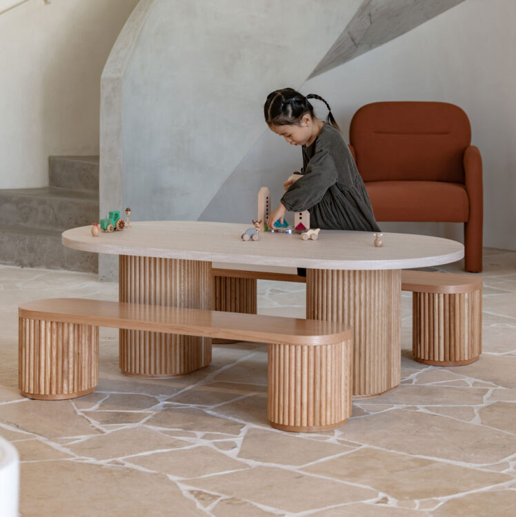 Travertine Fluted Oval Table