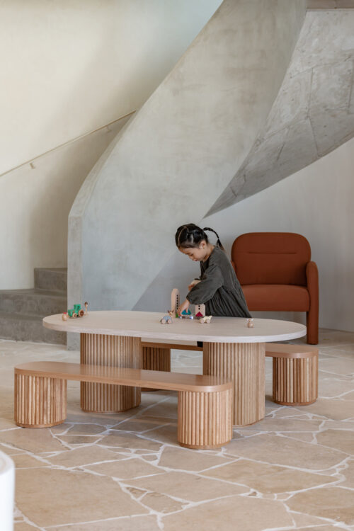 Travertine Fluted Oval Table & Bench Set