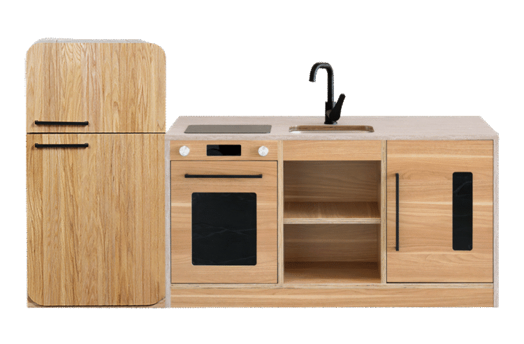Travertine Kitchen and Breakfast Bar and Fluted Fridge Natural
