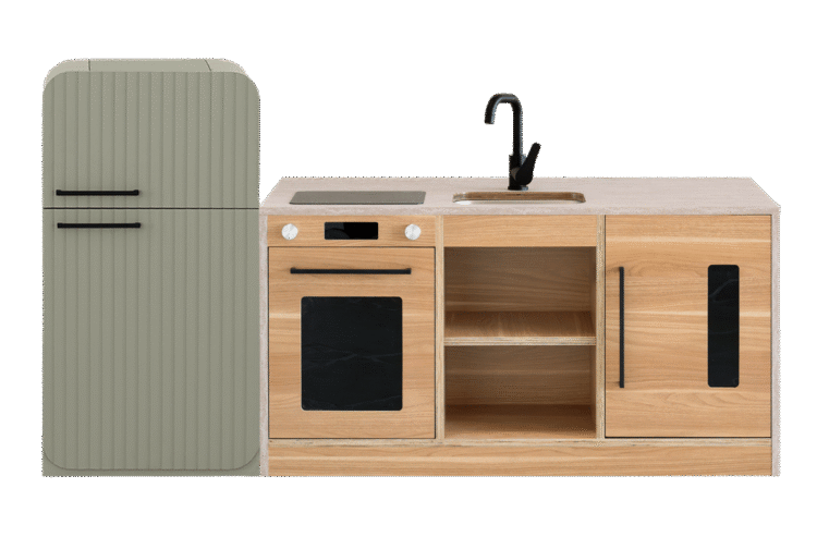 Travertine Kitchen and Breakfast Bar and Fluted Fridge Sage