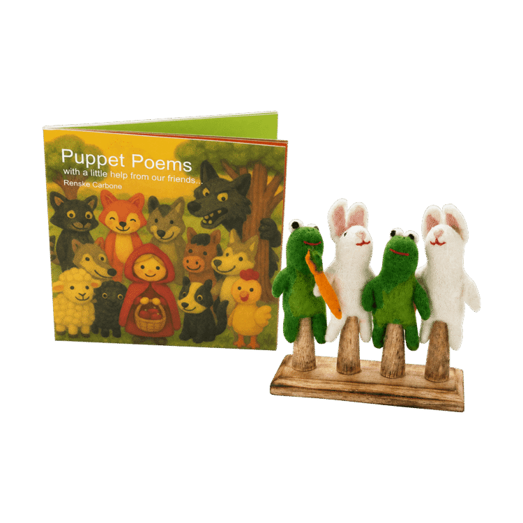 Frog & Bunny Finger Puppets, Book & Stand