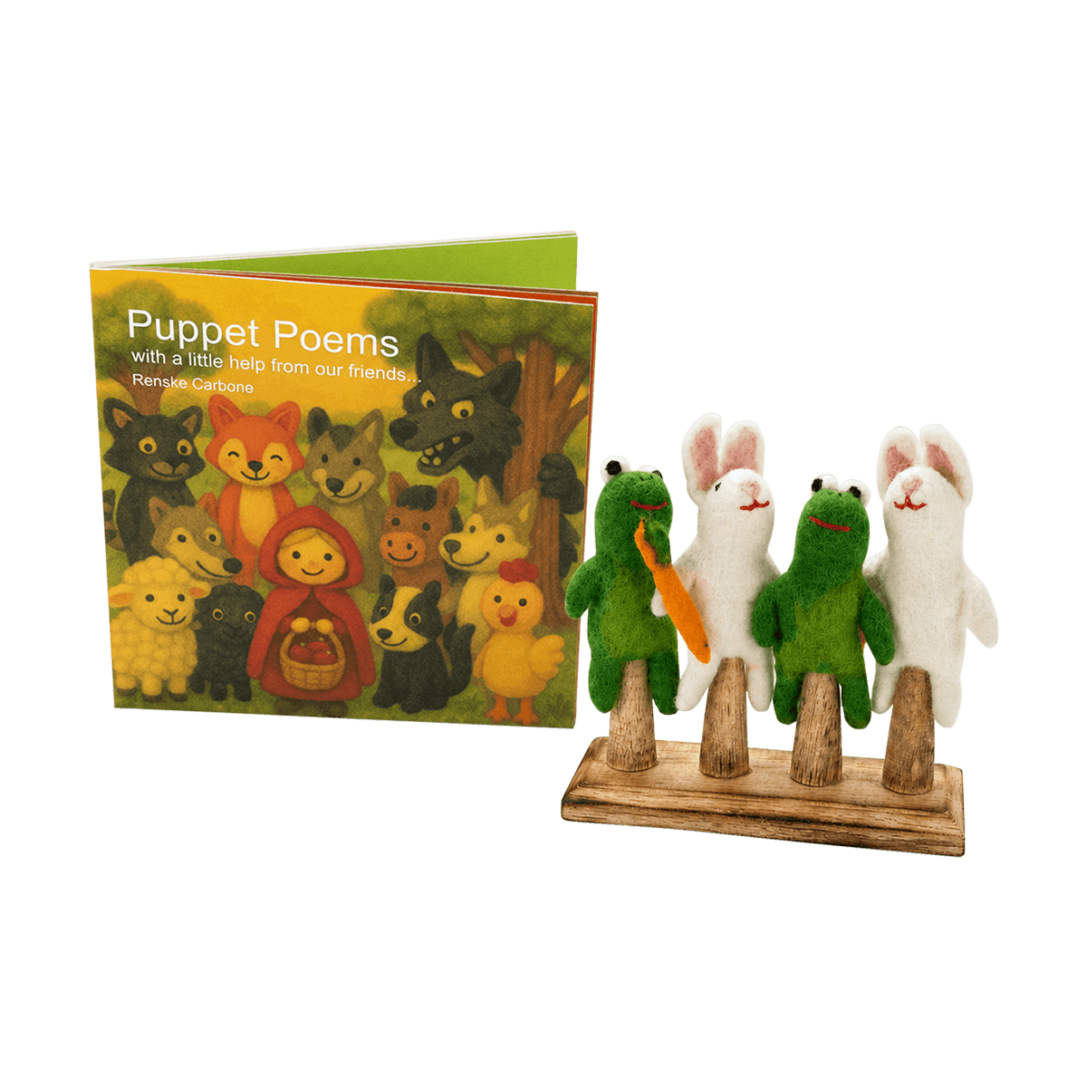Frog & Bunny Finger Puppets, Book & Stand