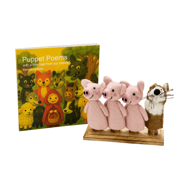 Wolf & Pigs Finger Puppets, Book & Stand