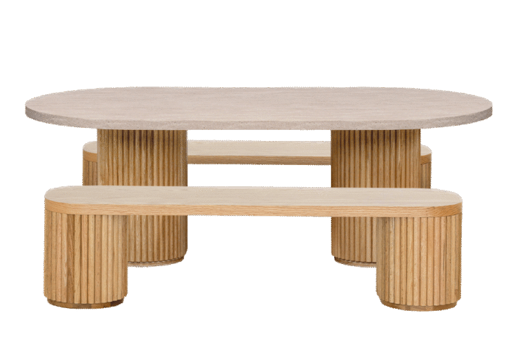 Travertine Fluted Round Table and Stool Set