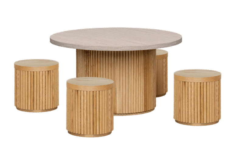 Travertine Fluted Round Table and Stools
